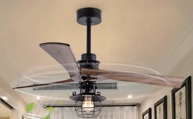 Wood blade ceiling fan with light